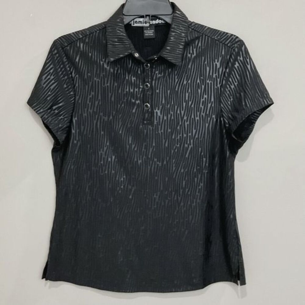 Jamie Sadock Black Golf Polo Tonal Abstract Print Shirt Slim Fit Sz Small